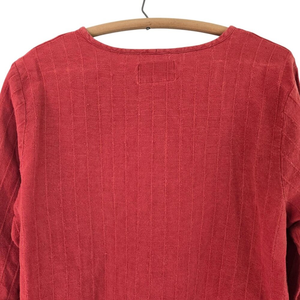 Flax Vintage Long Sleeve Striped Top Terracott Medium Linen Cotton Blend - Picture 5 of 9